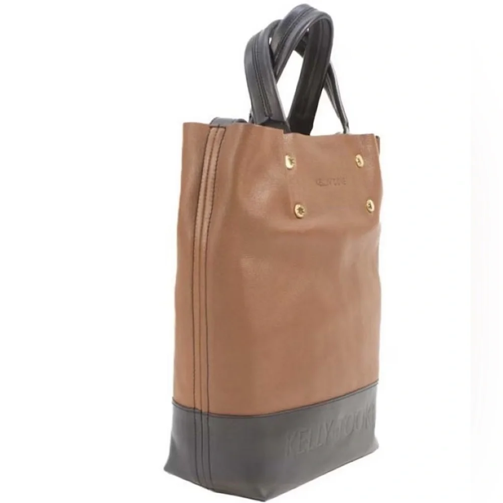 Brown and Dark Brown Leather Tote Satchel - Picture 2 of 6